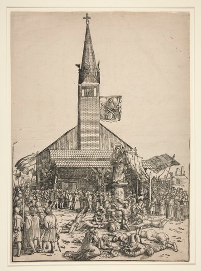 De pelgrimstocht naar de kerk van de Schone Maagd in Regensburg door Michael Ostendorfer