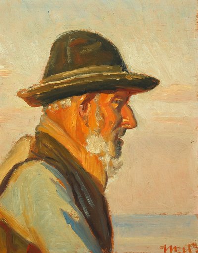 Een visser uit Skagen in het zonlicht. door Michael Peter Ancher