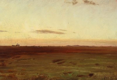 Uitzicht op weiland en duinen in de avondzon. door Michael Peter Ancher