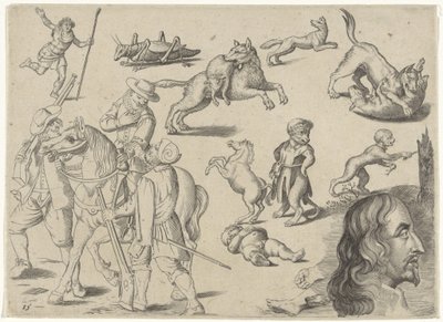Studieblad met tekenvoorbeelden: figuren en dieren door Michael Snijders