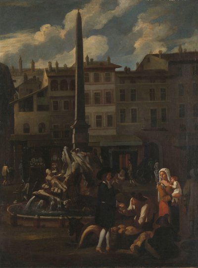 Marktscène in Rome, Piazza Navonna door Michael Sweerts (manner of)