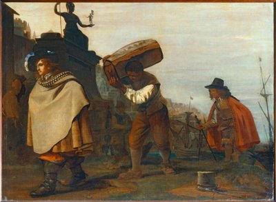 Heren arriveren in een zuidelijke haven ... door Michael Sweerts