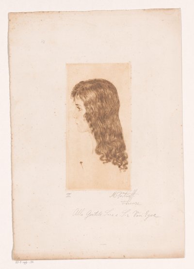 Meisjeskopje met lang haar en profil door Michal Portnoff (signed by artist)