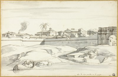 Landschap langs een rivier door Michel Ange Houasse