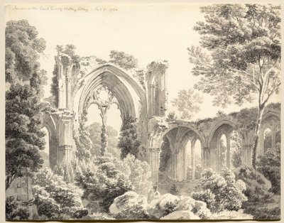 Binnenkant van de oostkant van Nettley Abbey door Michel Angelo Rooker