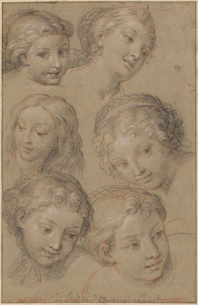 Studies van vrouwenhoofden door Michel Corneille