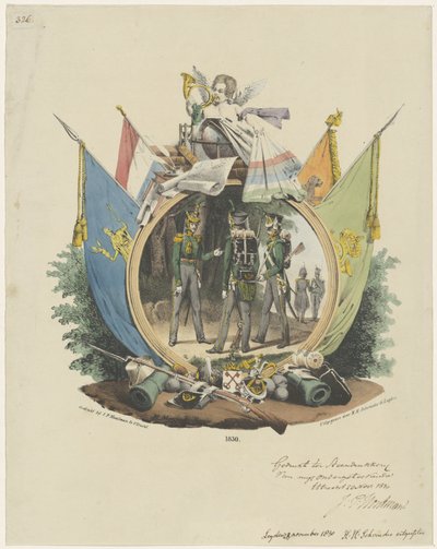 Medaillon met Vrijwillige Jagers der Leidse Hogeschool, 1830 door Michel Mourot