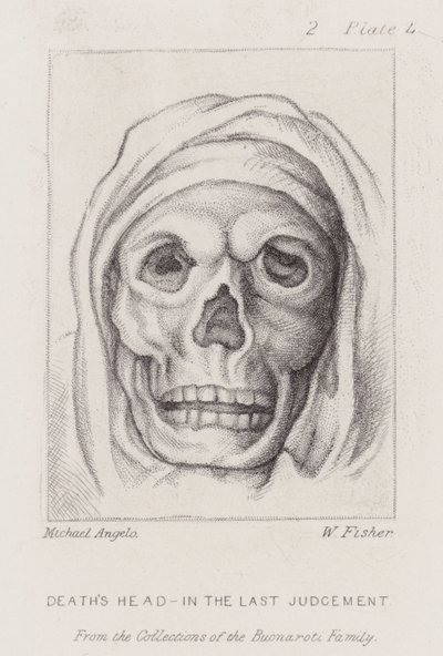 Doodshoofd, in het Laatste Oordeel door Michelangelo (after) Buonarroti
