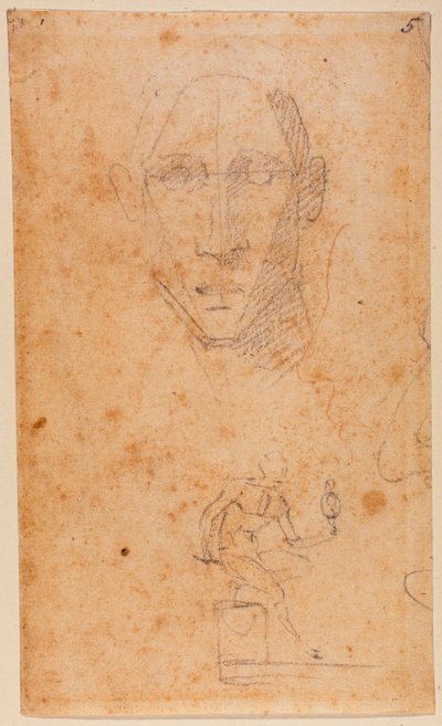 Hoofdstudie en schets van Diomedes met Palladius door Michelangelo (after) Buonarroti