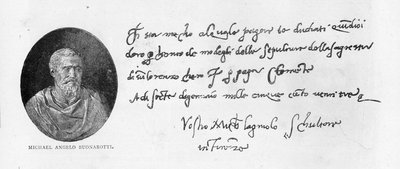 Handschrift en handtekening van Michelangelo Buonarroti door Michelangelo Buonarroti