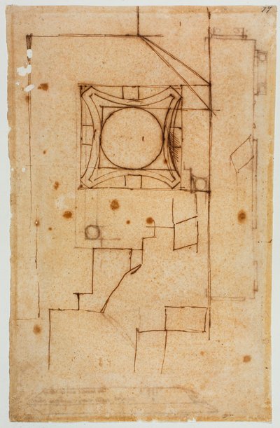 Horizontale doorsnede van kapiteel door Michelangelo Buonarroti