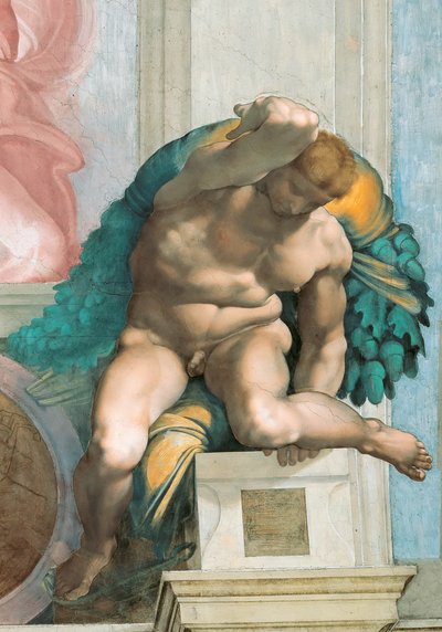 Ignudo Sixtijnse Kapelplafond in het Vaticaan, 1508-1512 door Michelangelo Buonarroti