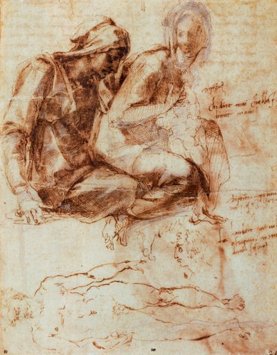 St. Anna en Madonna met Kind, tekening door Michelangelo door Michelangelo Buonarroti