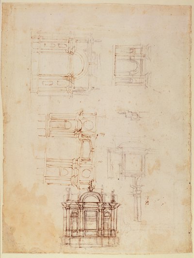 Studies voor architectonische compositie in de vorm van een triomfboog, ca. 1516 door Michelangelo Buonarroti
