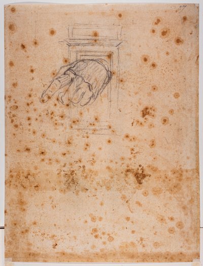 Studie voor een pilaar en hand door Michelangelo Buonarroti