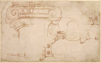 Studie van een Ionisch kapiteel (recto) door Michelangelo Buonarroti