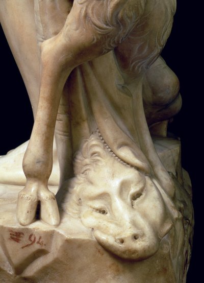 De dronkenschap van Bacchus, detail van het hoofd van een panter, beeldhouwwerk door Michelangelo Buonarroti (detail) door Michelangelo Buonarroti