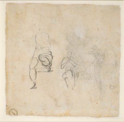Twee zeer lichte schetsen van zittende figuren, ca. 1490-1560 door Michelangelo Buonarroti