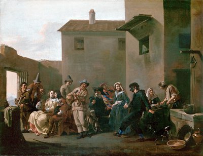 Dansen bij de Trattoria ... (olieverf op doek) door Michelangelo Cerquozzi