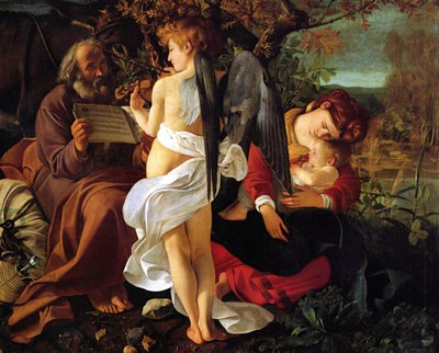 Rust tijdens de vlucht naar Egypte, ca. 1597 door Michelangelo Merisi Caravaggio