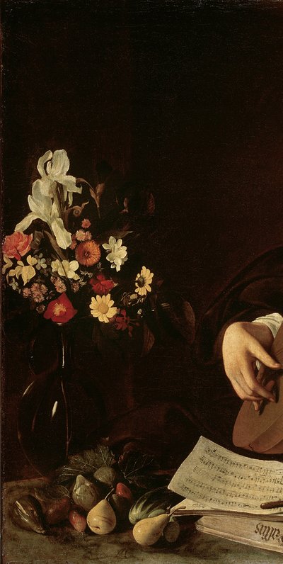 De Luitspeler, c.1595 (detail) door Michelangelo Merisi Caravaggio