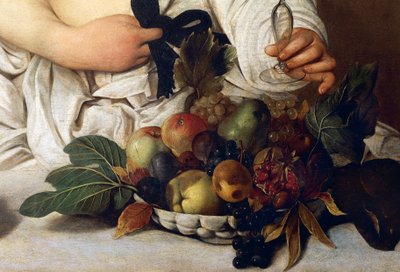 Bacchus (detail met fruitschaal) door Michelangelo Merisi da Caravaggio
