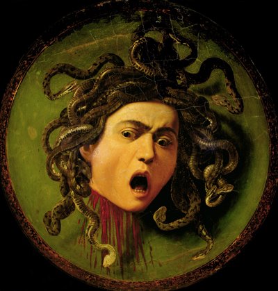 Medusa, geschilderd op een leren steekscherm, ca. 1596-98 (voor restauratie) door Michelangelo Merisi da Caravaggio
