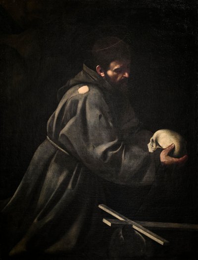 St. Franciscus in meditatie door Michelangelo Merisi da Caravaggio