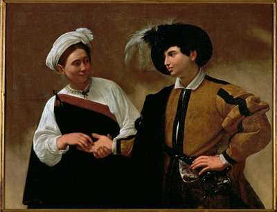 De waarzegster ... (schilderij op doek) door Michelangelo Merisi da Caravaggio