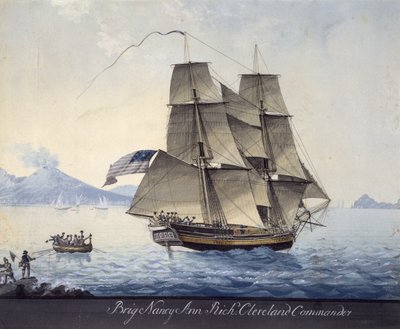 Brig Nancy Ann of Salem verlaat Napels, ca. 1810 (aquarel op papier) door Michele Felice Corne