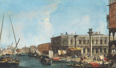 Toegang tot het Canal Grande in Venetië met rechts de Piazetta en de Libreria Marciana, links de Dogana en Santa Maria della Salute door Michele Marieschi