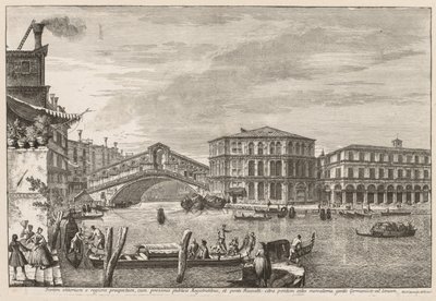 Gezichten van Venetië: De Brug en Markt van Rialto door Michele Marieschi