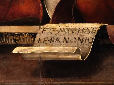 De Muze Thalia, detail, ca. 1456-57 (olieverf en tempera op populier) door Michele Pannonio