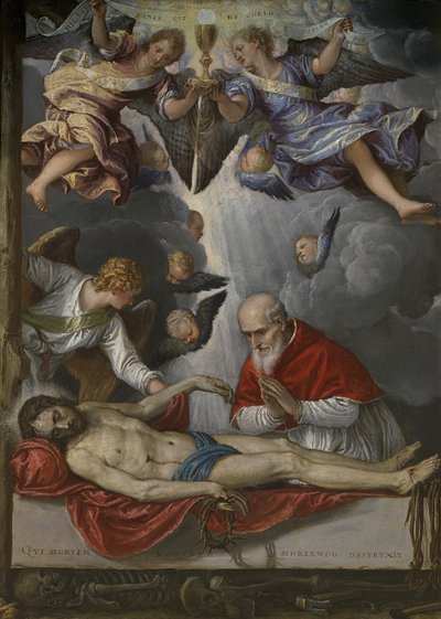Dode Christus, aanbeden door paus Pius V, ca. 1571-1572 door Micheli Parrasio