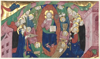 Fragment van een historiated initiaal uit een koorboek: Christus in majesteit, ca. 1400 door Michelino Molinari da Besozzo