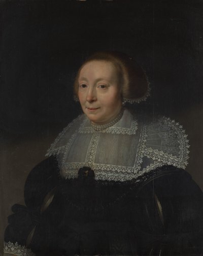Portret van een vrouw met een kanten kraag door Michiel Jansz van Mierevelt