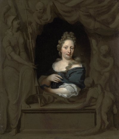Portret van Eva Visscher, vrouw van Michiel van Musscher door Michiel van Musscher