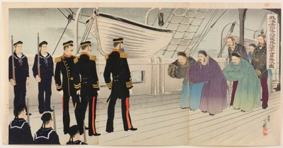 Overgave van Admiraal Ding Ruchang, Commandant van de Beiyang Vloot, na de Val van Weihaiwei door Migita Toshihide
