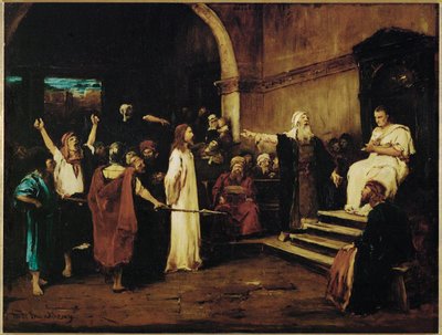 Christus voor Pilatus (schilderij op doek) door Mihaly Munkacsy