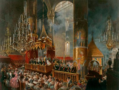 De kroning van Tsarina Maria Alexandrovna van Rusland, Moskou door Mihaly von Zichy
