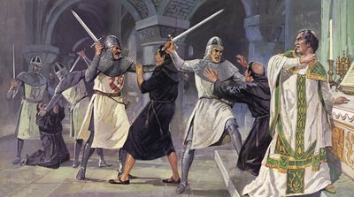 De moord op Thomas Becket (kleurenlitho) door Mike (20th century) White
