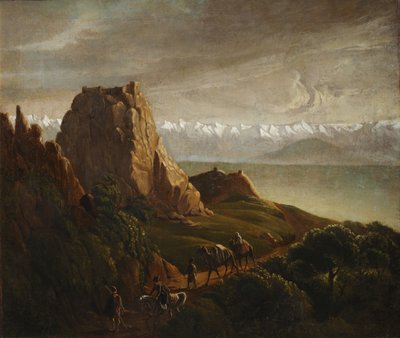 Kaukasisch landschap met kamelen. 1837-1838 door Mikhail Yuryevich Lermontov