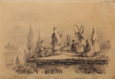 Georgische vrouwen op het dak Lezghinka, 1837 door Mikhail Yuryevich Lermontov