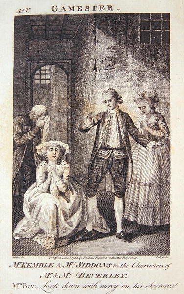 Mr Kemble en Mrs Siddons in de rollen van Mr en Mrs Beverley, frontispice van 