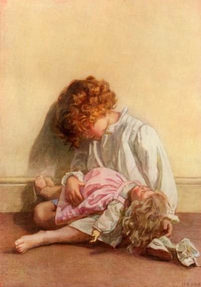 Haar pop instrueren in de kunst van netjes naar bed gaan, 1914 door Millicent Etheldreda Gray