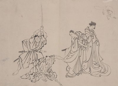 Figuur met vos, midden 19e eeuw (inkt op papier) door Mimasu Mimasu