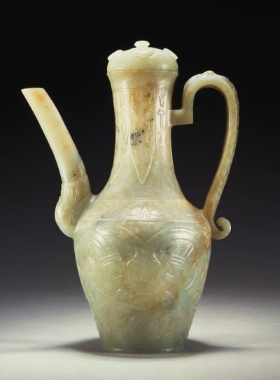 Een late Ming celadon jade kan en deksel door Ming Dynasty Chinese School