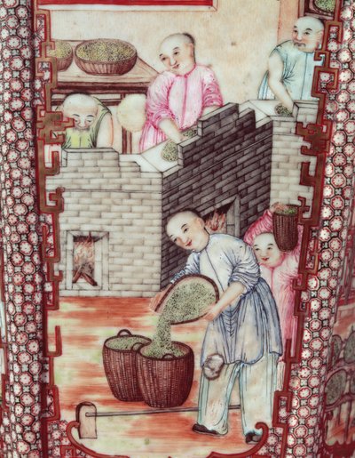 Detail van een vaas die thee drogen toont door Ming Dynasty Chinese School