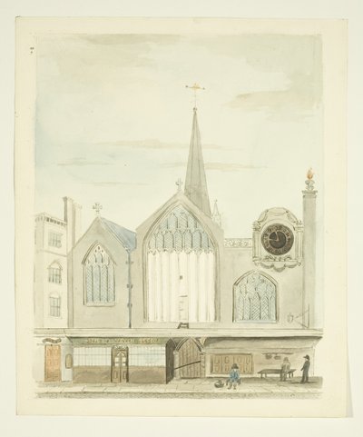 Kopie van een tekening van de Oude Christ Church door Miss Martha Bird
