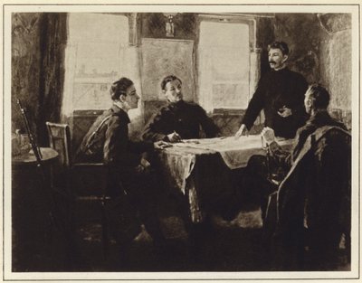 Joseph Stalin in de hoofdkwartierwagen in Tsaritsyn, Russische Burgeroorlog door Mitrofan Borisovic Grekov